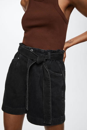 high waist straight fit jeans short donkergrijs