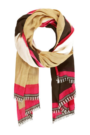 sjaal met all-over print rood/zand/zwart