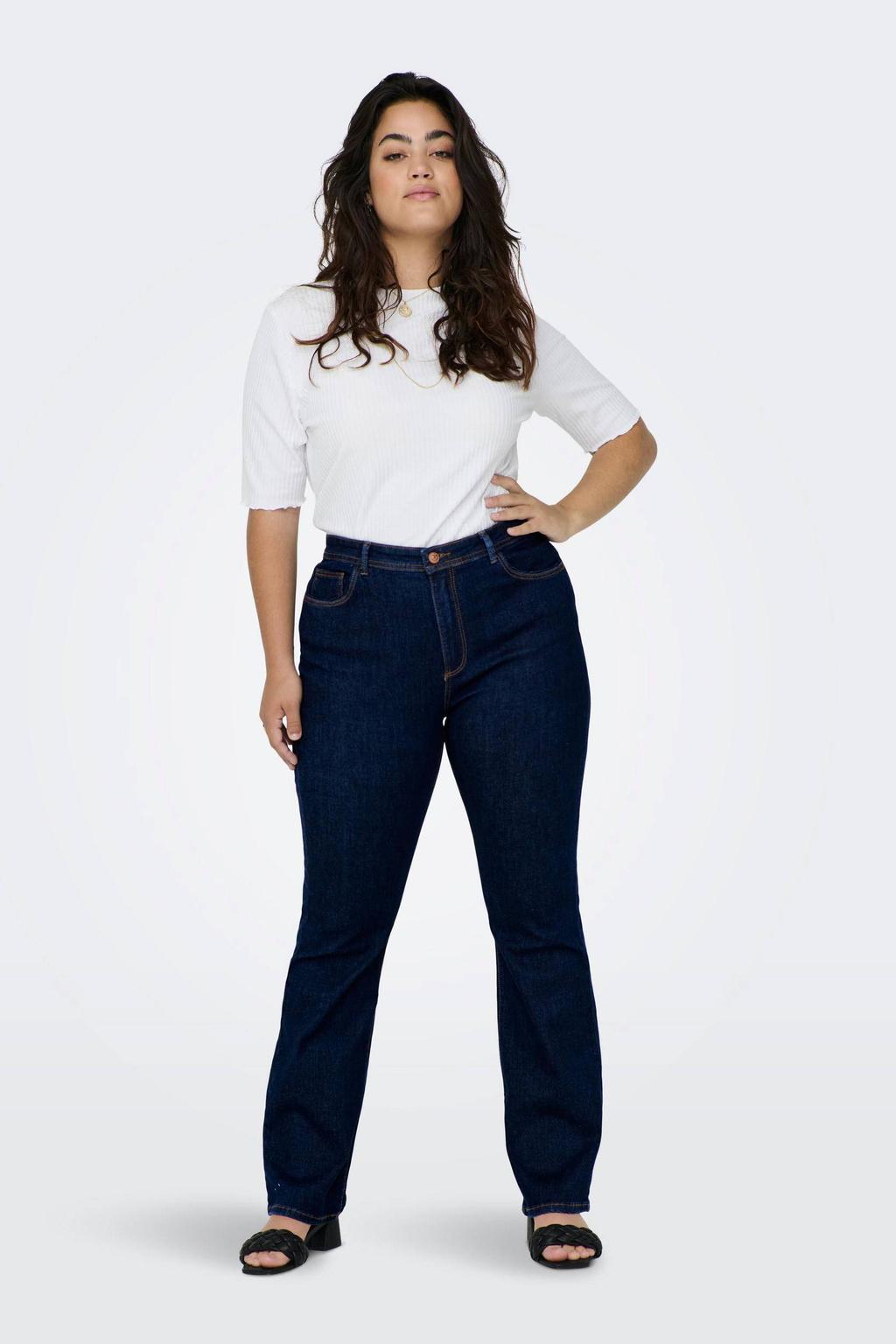 ONLY CARMAKOMA high waist flared jeans CARSALLY donkerblauw