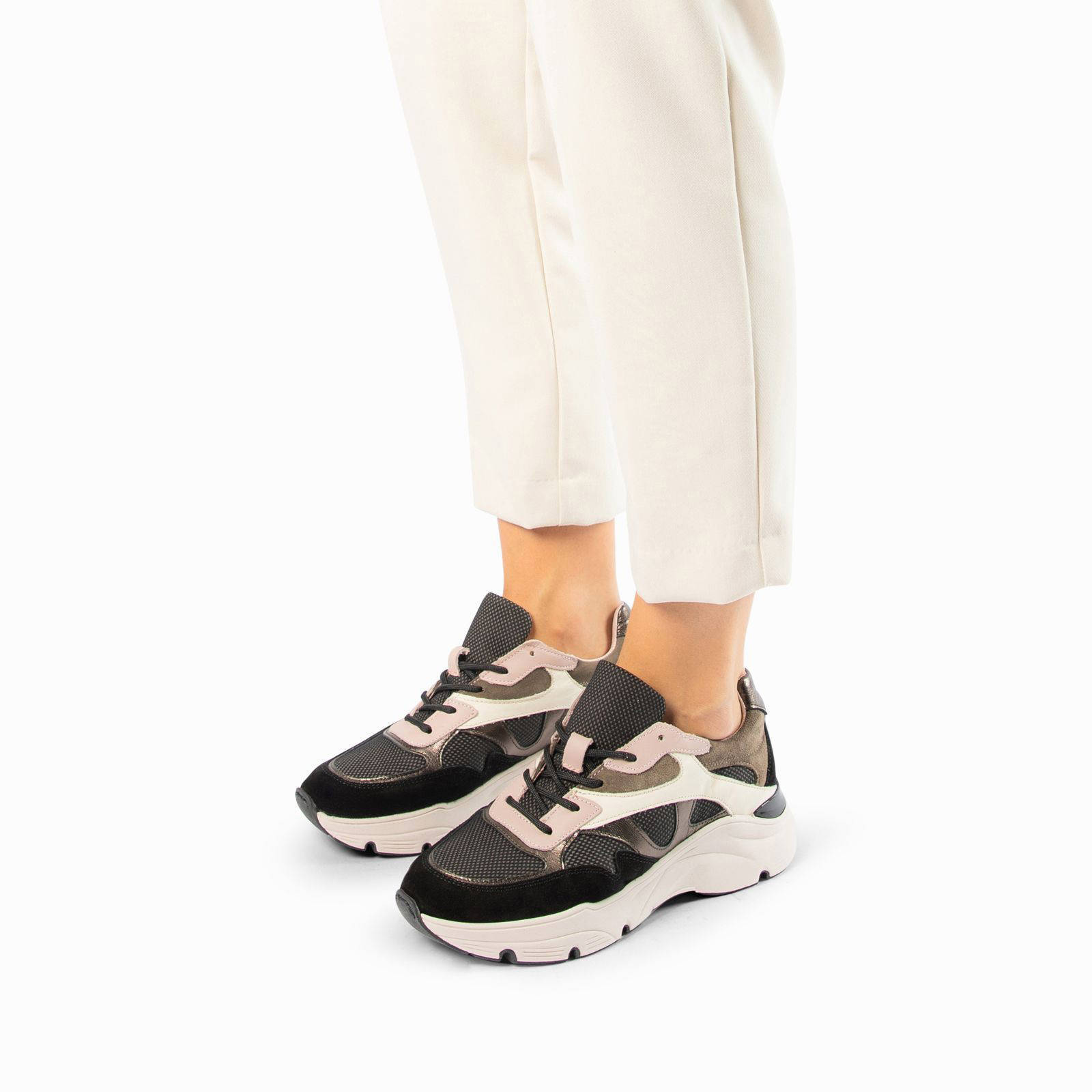 Manfield leren sneakers zwart/multi | wehkamp