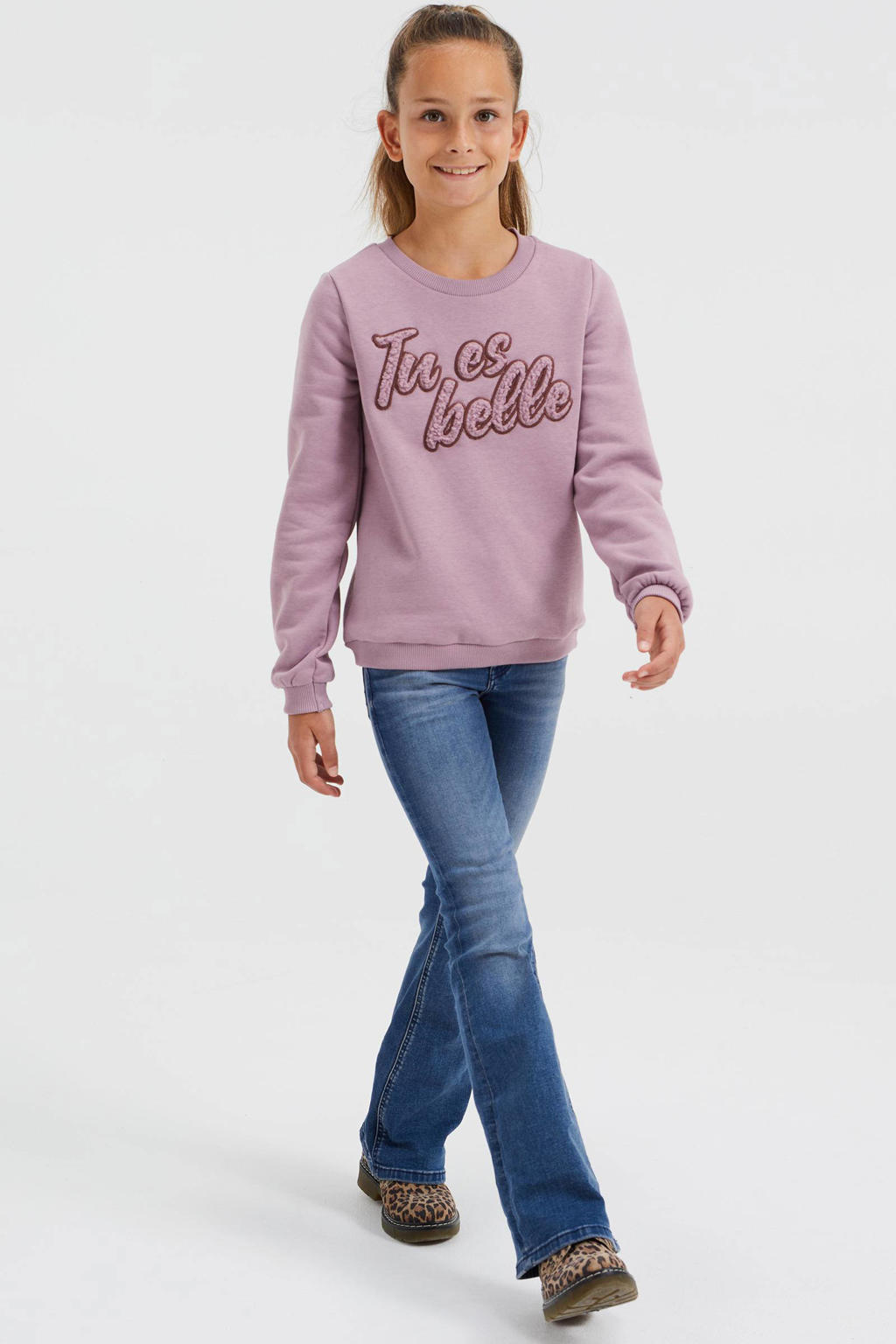 Lief gestreepte roze tricot meisjes jurk met lange mouw van Blue seven Lief gestreepte roze tricot meisjes jurk met lange mouw van Blue seven