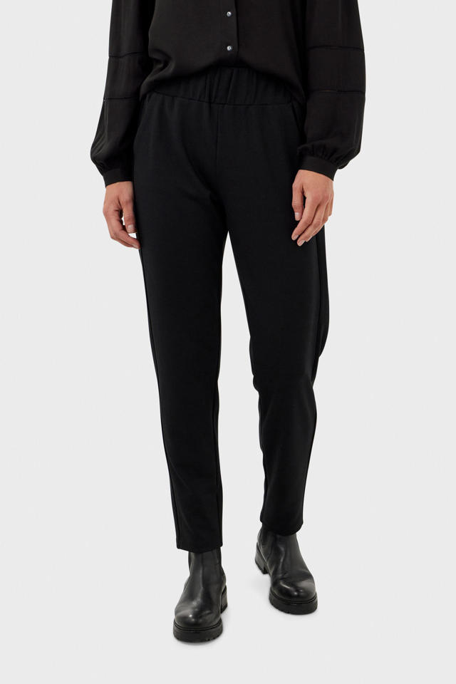 high waist tapered fit pantalon van travelstof zwart wehkamp