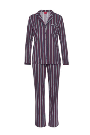 gestreepte pyjama donkerrood/blauw/ecru