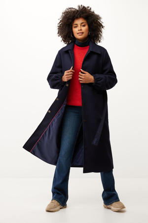 coat met wol donkerblauw