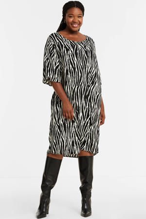 jurk met zebraprint zwart/ gebroken wit