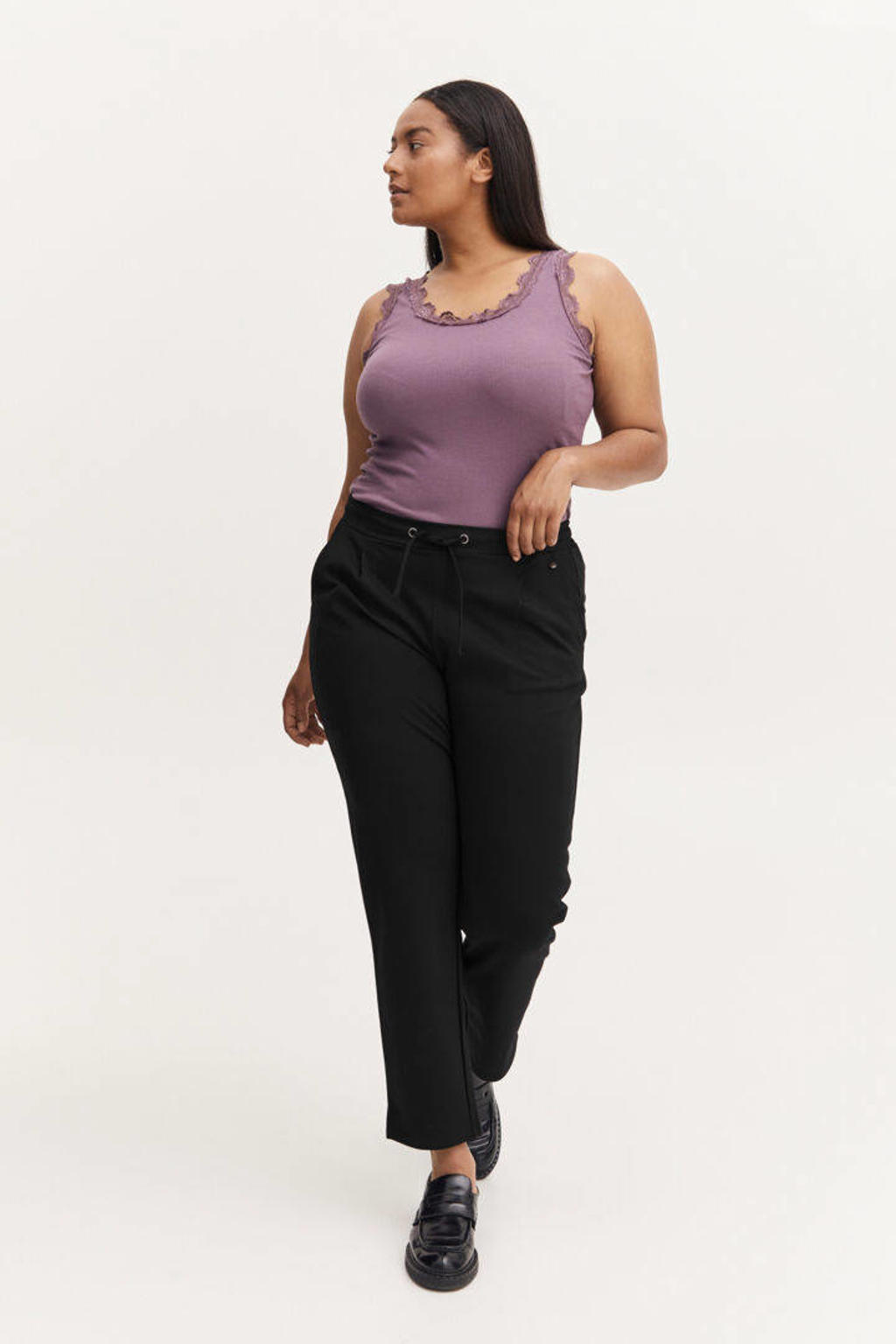 Fransa Plus Size Selection straight fit pantalon zwart