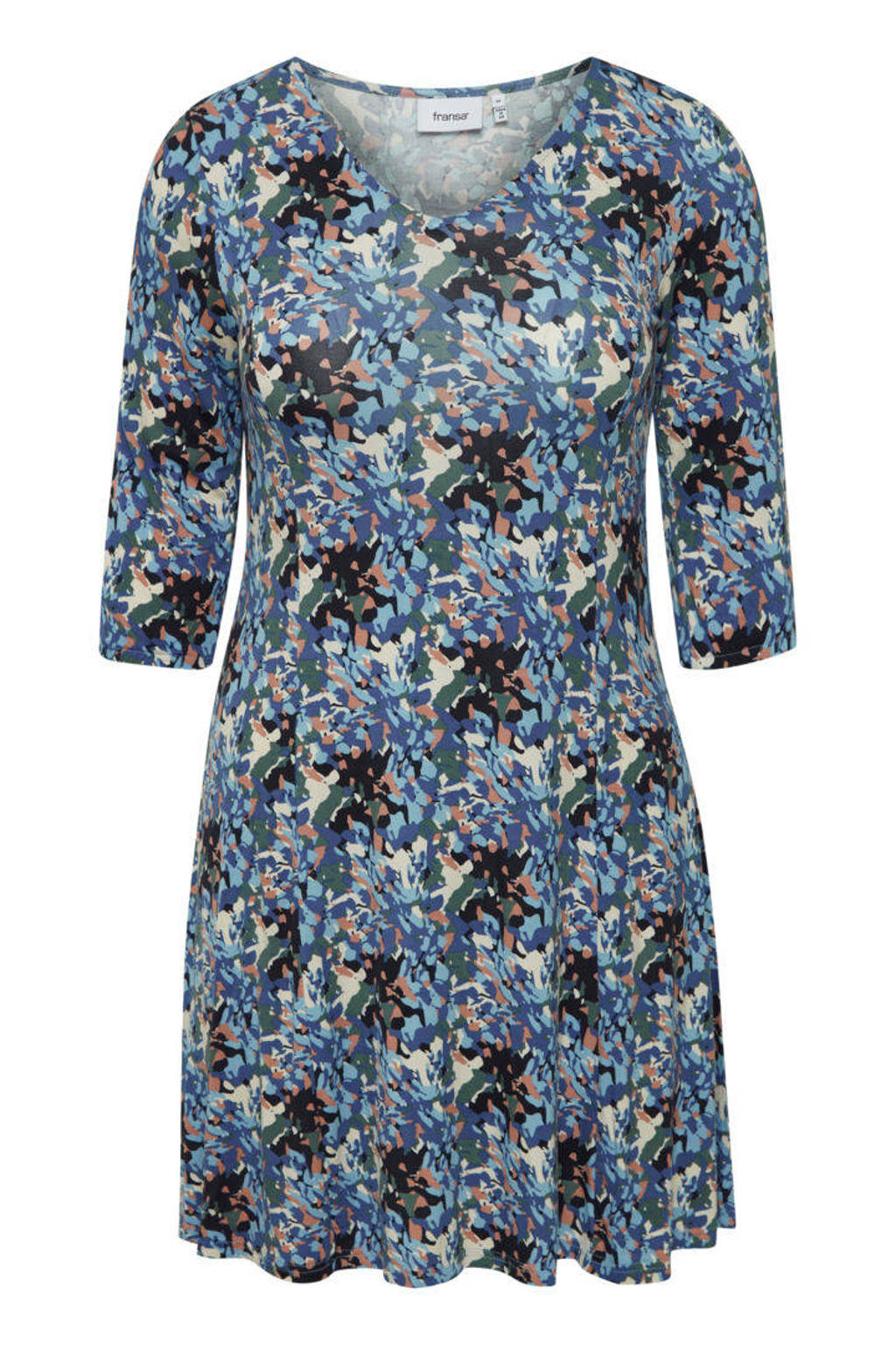 Fransa Plus Size Selection jurk met all over print blauw