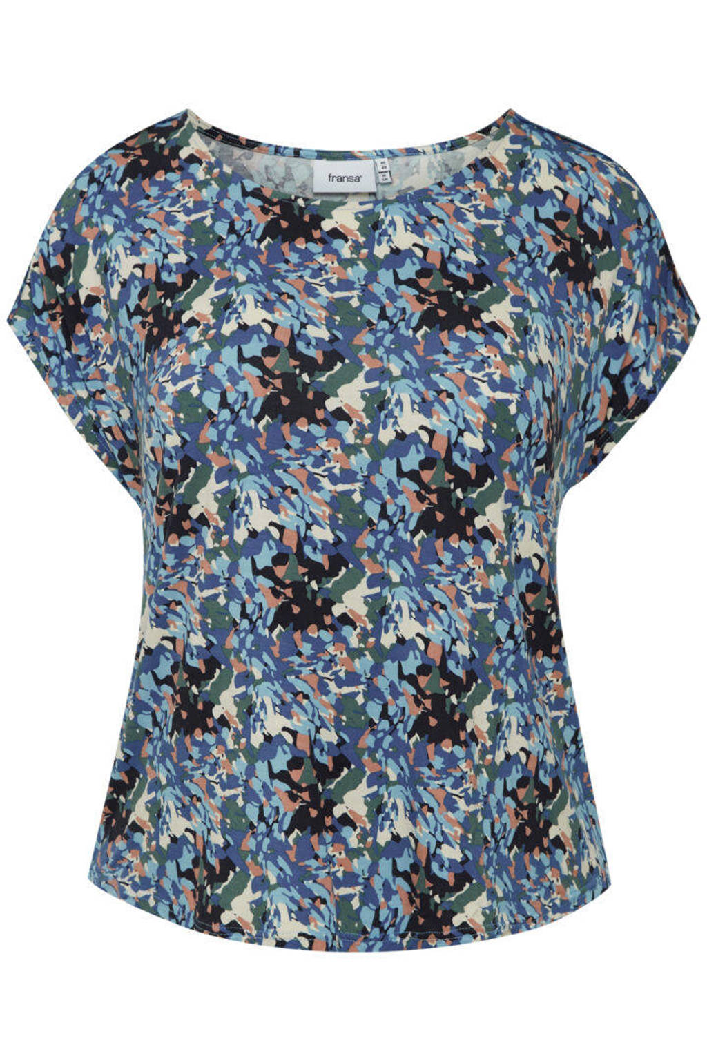 Fransa Plus Size Selection top met all over print blauw