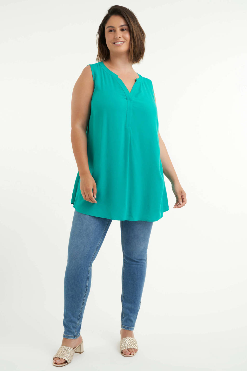 MS Mode top met all over print turquoise