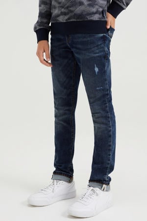 tapered fit jeans dark blue denim