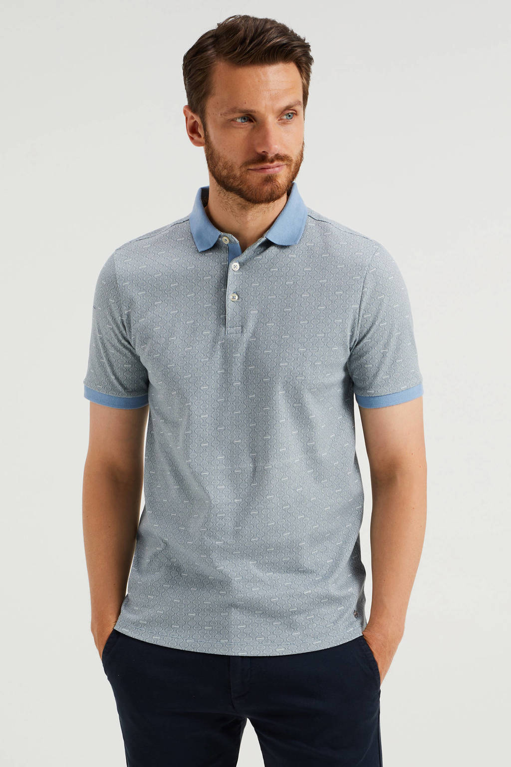 WE Fashion slim fit polo met all over print blauw