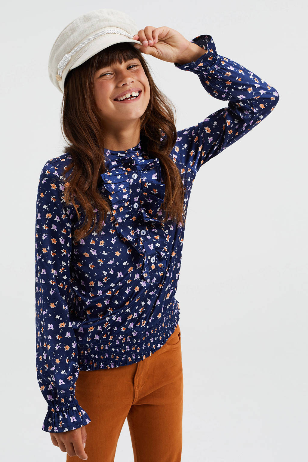 blouse met all over print donkerblauw/multicolor