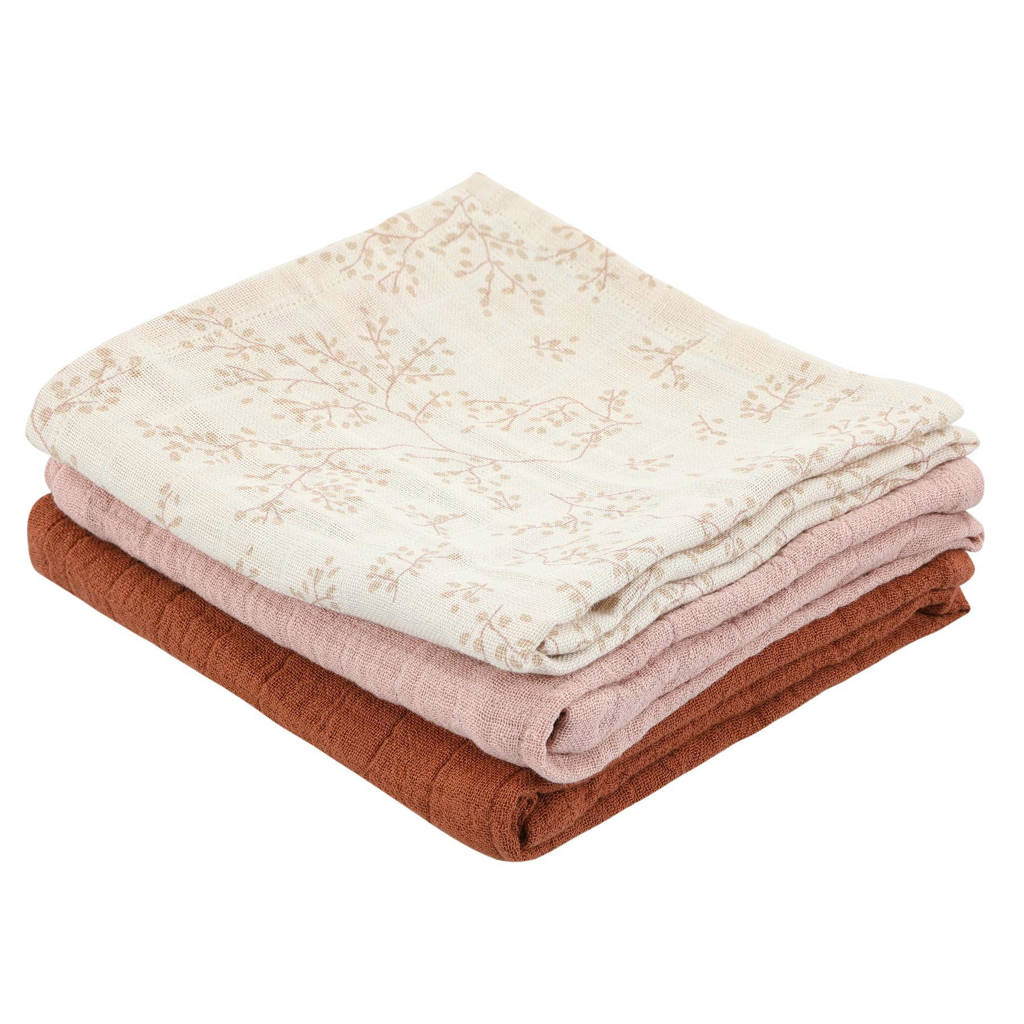 Trixie swaddle Bright Bloom - set van 3 55x55cm roze/brique