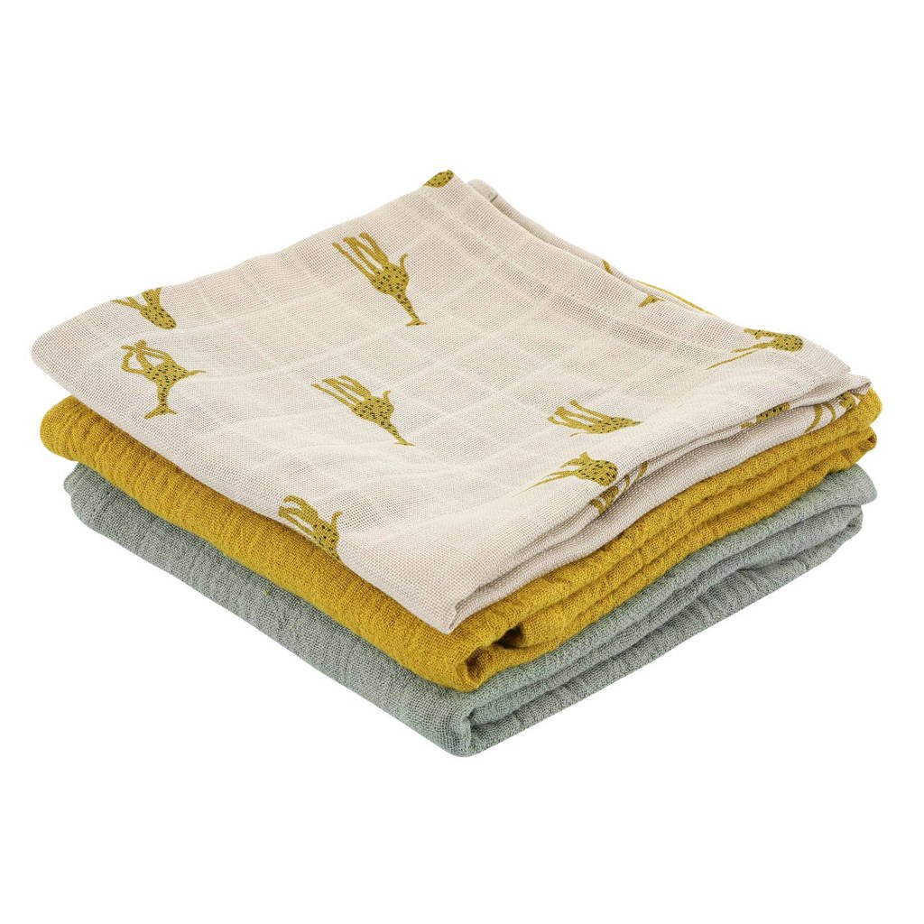 Trixie swaddle Groovy Giraffe - set van 3 55x55cm ecru/geel