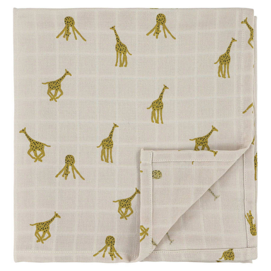 Trixie swaddle Groovy Giraffe - set van 2 110x110 cm ecru/geel