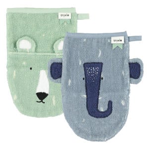Mr. Polar Bear - Mrs. Elephant washandje - set van 2 blauw/groen