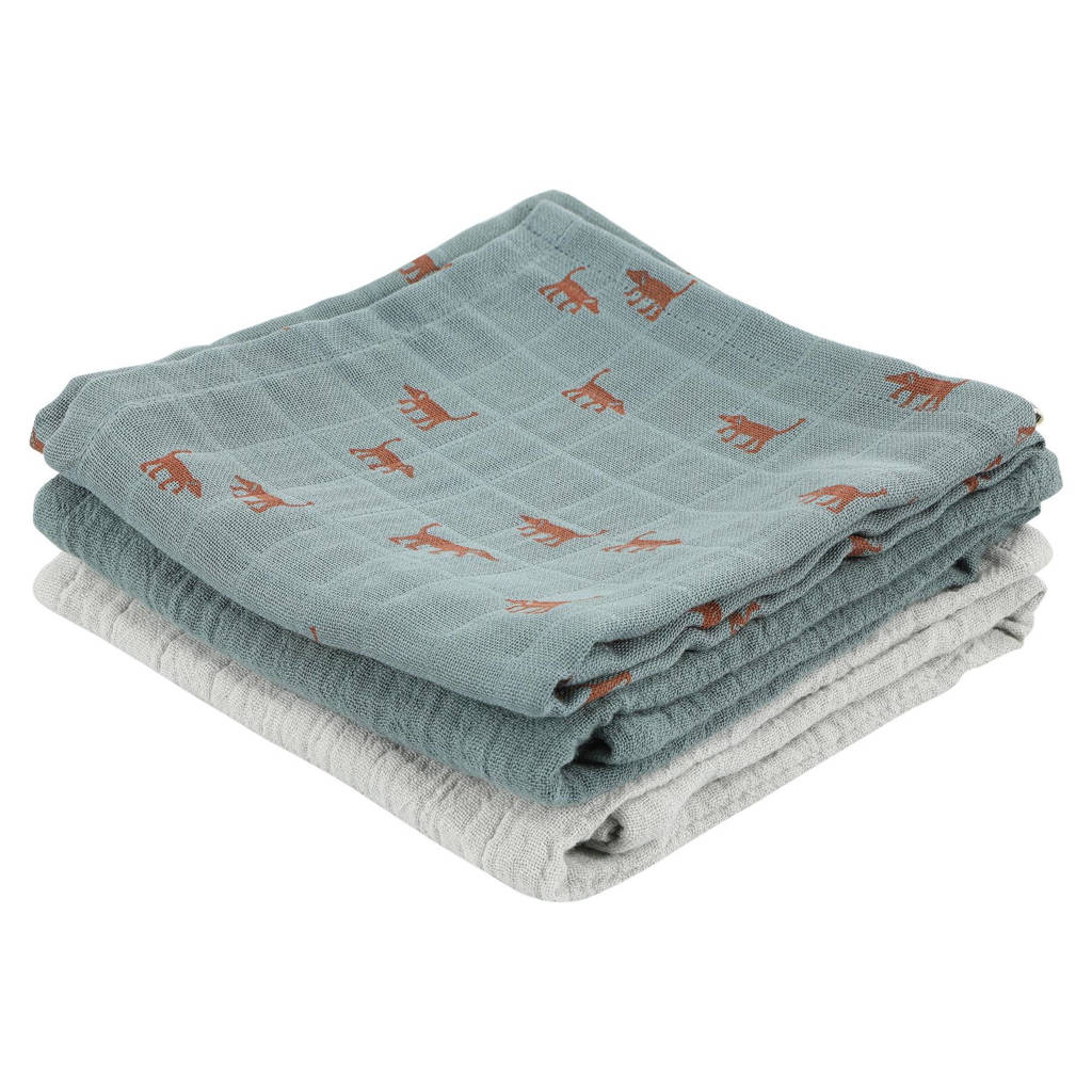 Trixie swaddle Playful Pup - set van 3 55x55cm blauw/bruin