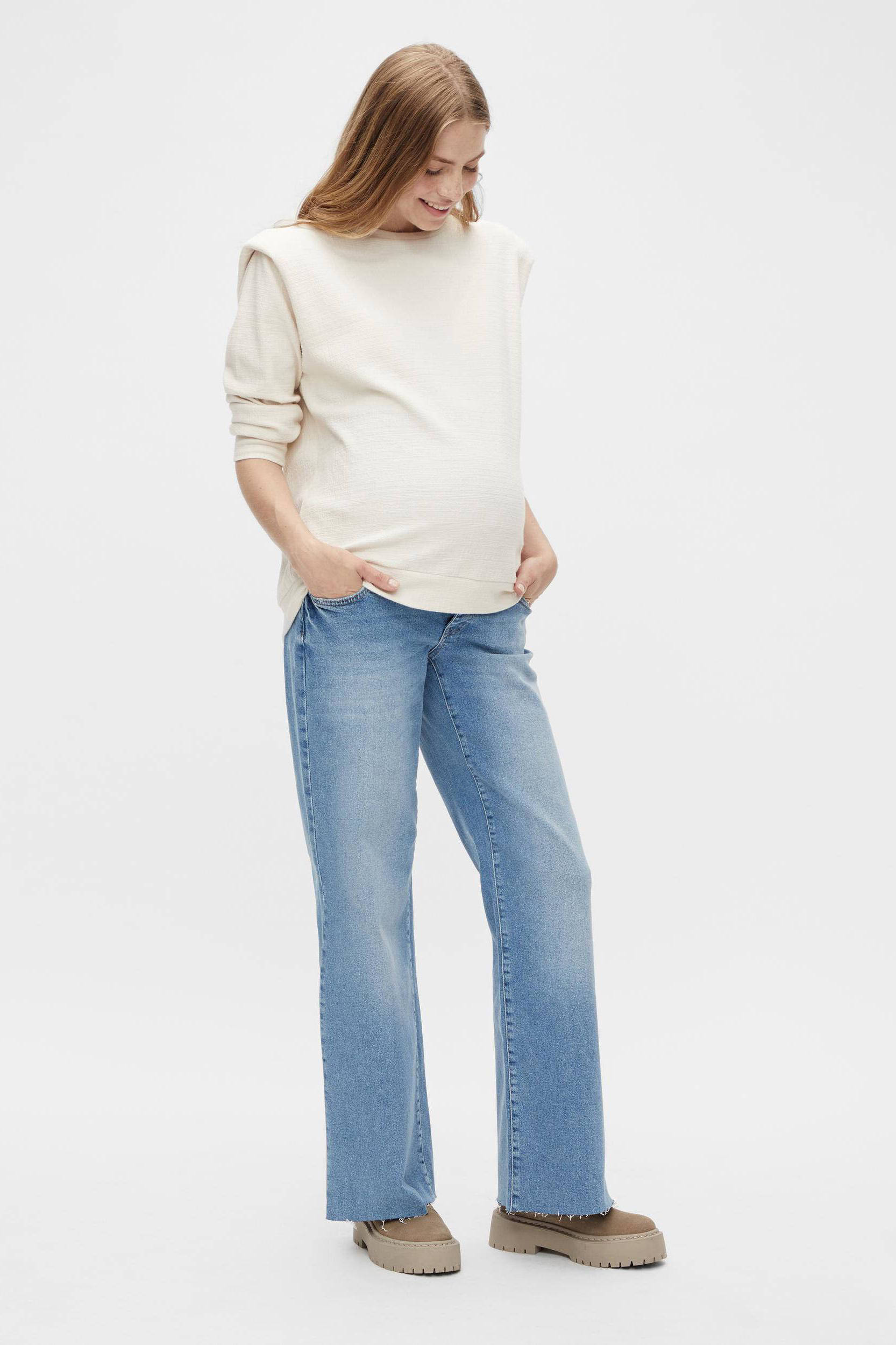 Wide leg zwangerschapsjeans MLLANDO medium blue denim wehkamp Dames Kleding Broeken & Jeans Jeans Wide Leg Jeans 