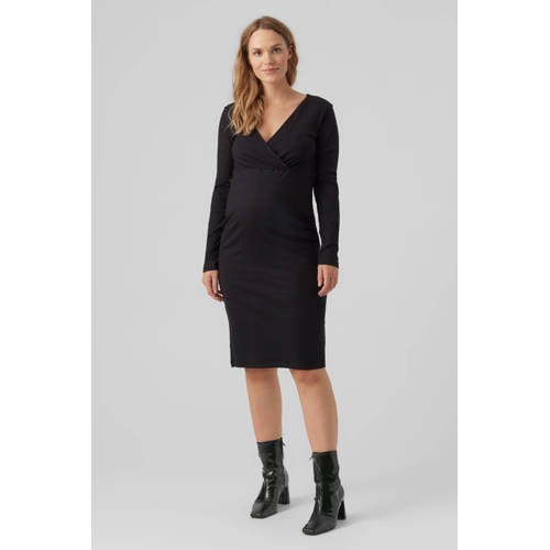 VERO MODA MATERNITY ribgebreide zwangerschaps- en voedingsjurk VMMLAVENDER zwart afbeelding