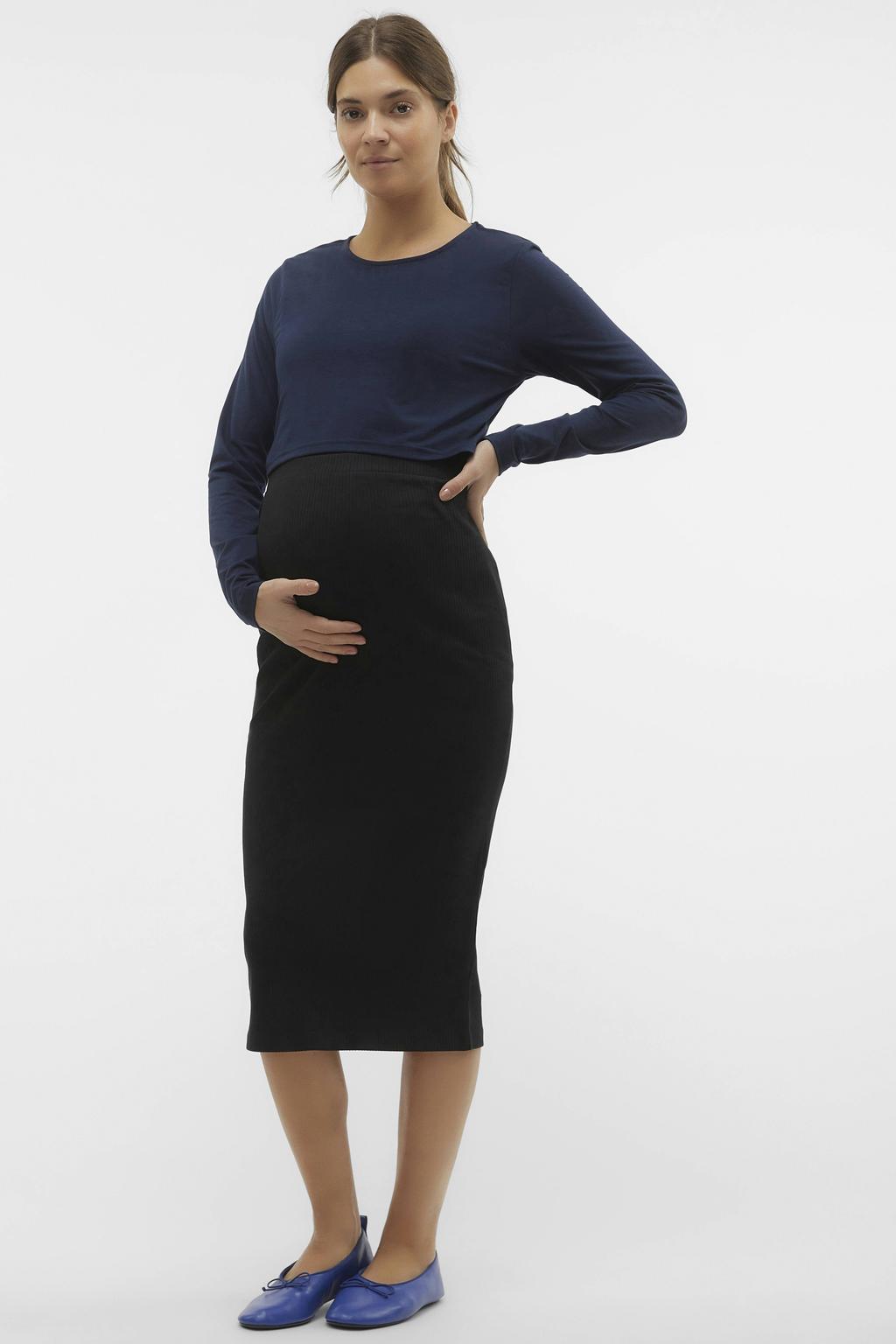 VERO MODA MATERNITY ribgebreide zwangerschapsrok VMMLAVENDER zwart