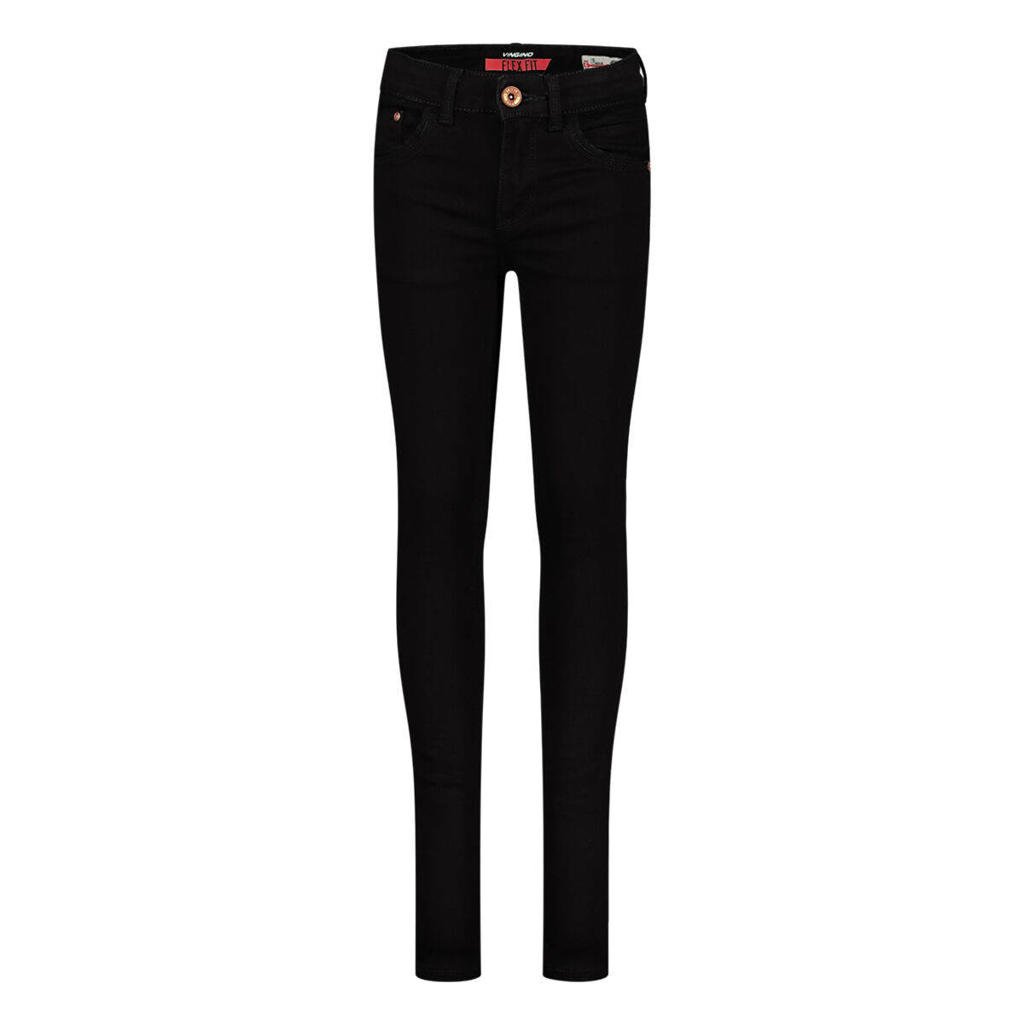 Zwarte meisjes Vingino high waist super skinny jeans Bianca van stretchdenim met rits- en knoopsluiting en effen