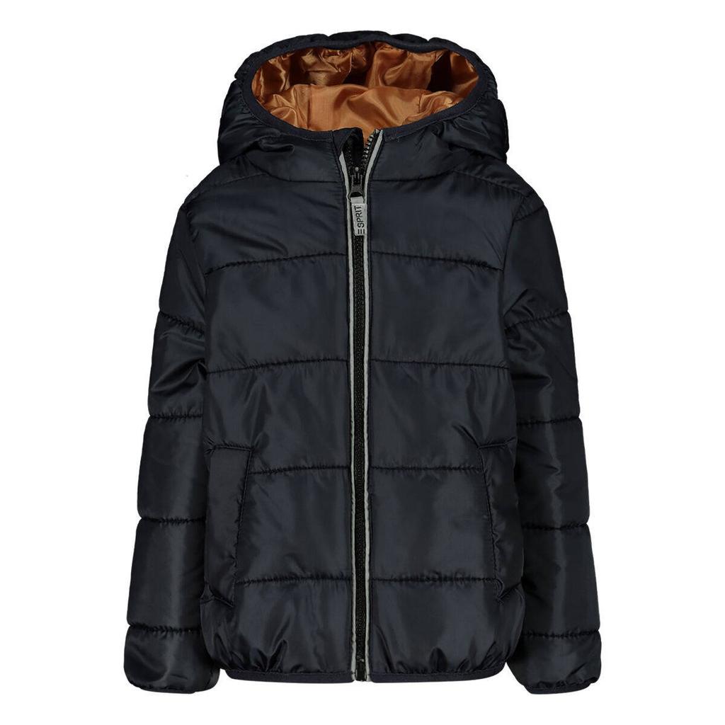 Zwarte jongens ESPRIT gewatteerde jas van polyester met effen, lange mouwen, capuchon, ritssluiting en reflecterende details
