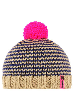 pomponmuts beige/blauw/roze