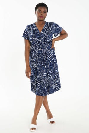 A-lijn jurk met all over print blauw/wit/zwart