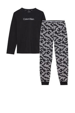   pyjama met all over print zwart/grijs