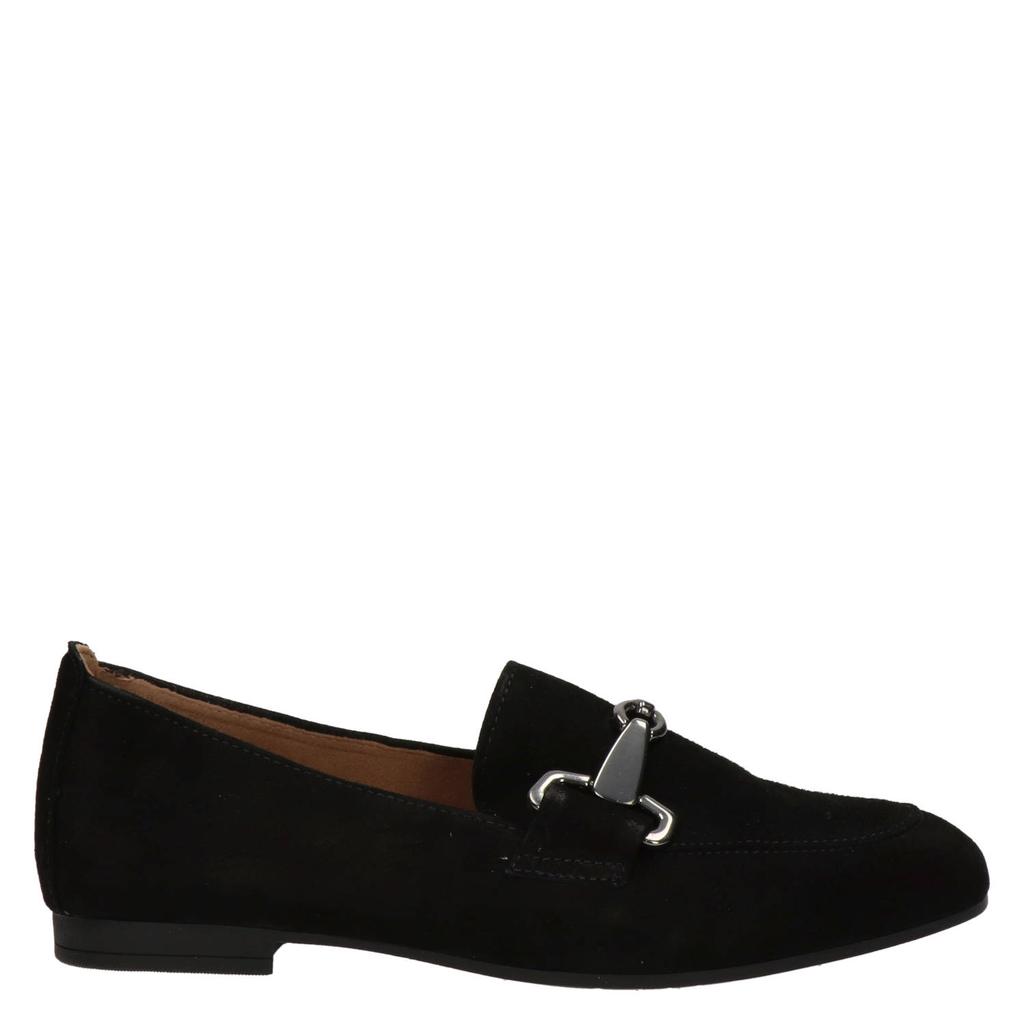Zwarte dames Gabor suède loafers met gesp