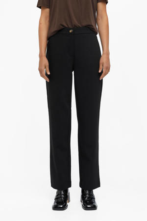 cropped high waist straight fit pantalon OBJSIGRID  van gerecycled polyester zwart