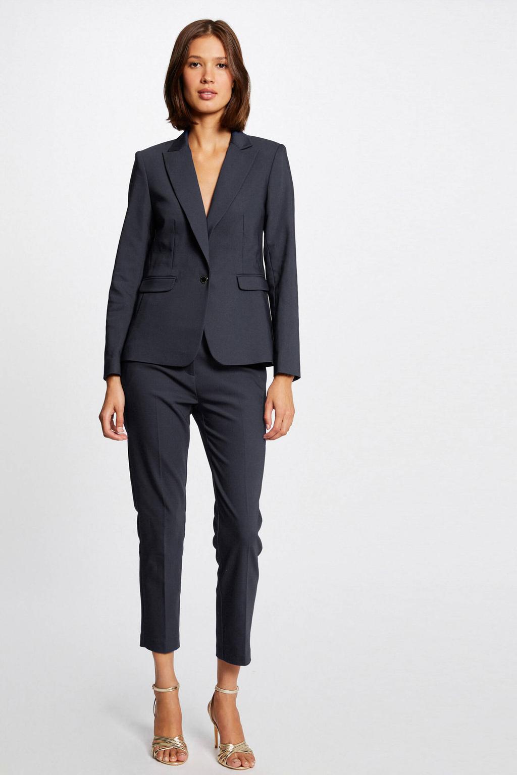 Marineblauw dames Morgan blazer blauw van katoen met effen, lange mouwen, reverskraag en knoopsluiting