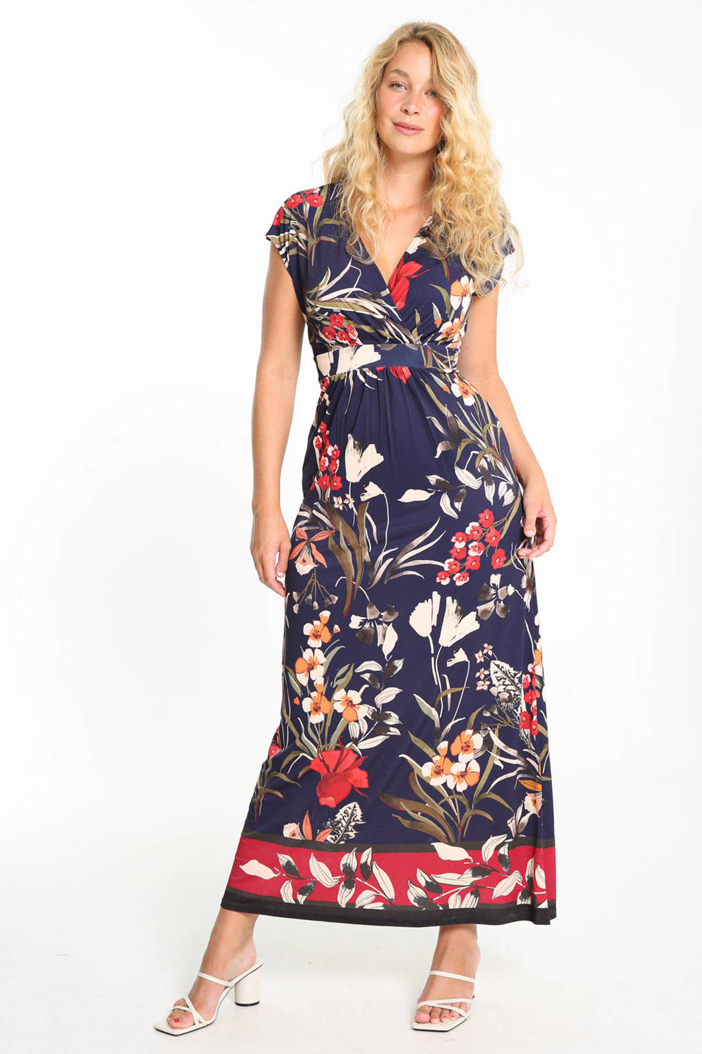 Cassis maxi jurk met all over print donkerblauw