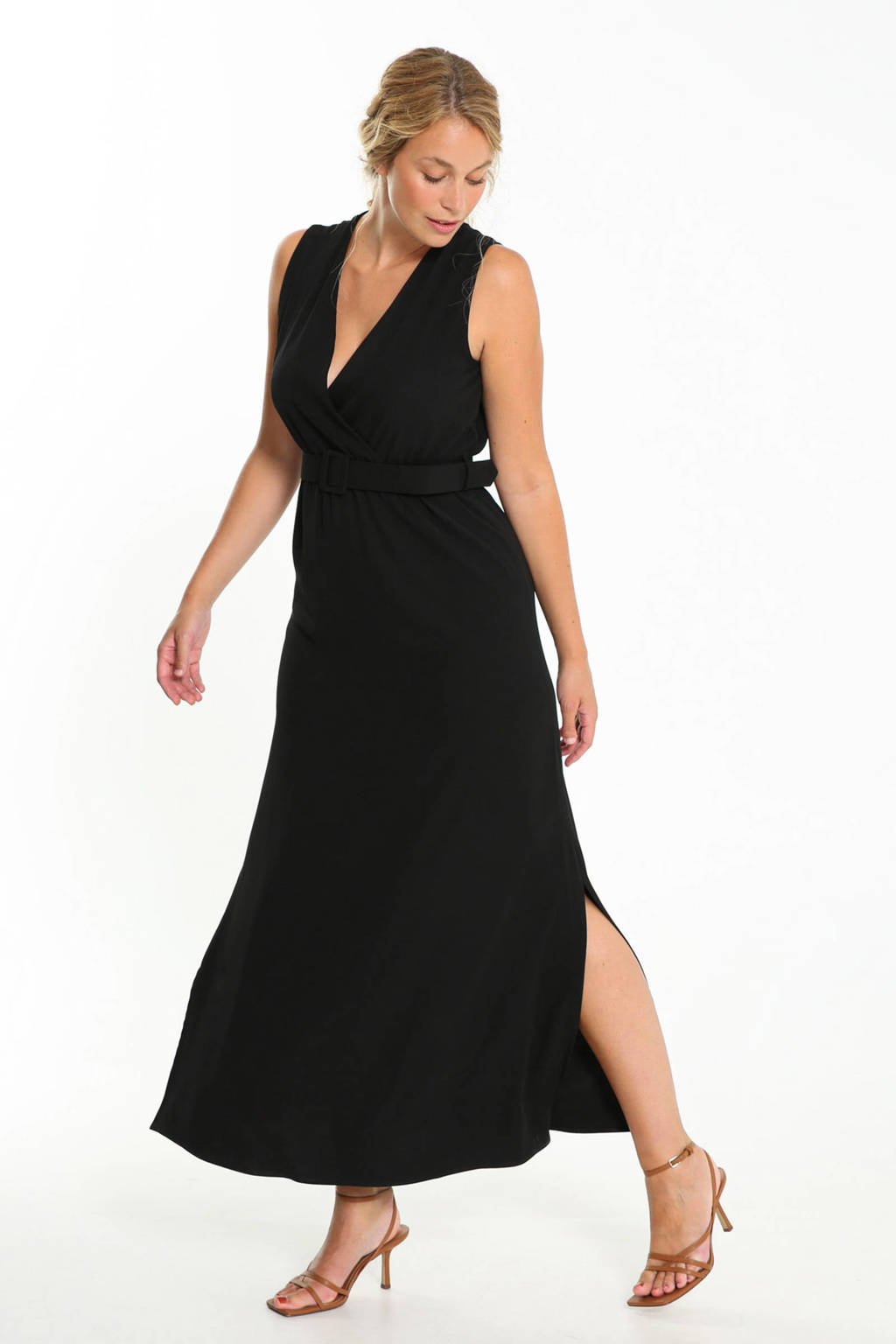 Cassis maxi jurk met plooien zwart