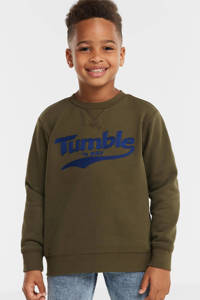 Tumble 'n Dry Mid sweater Tom met logo kaki/blauw