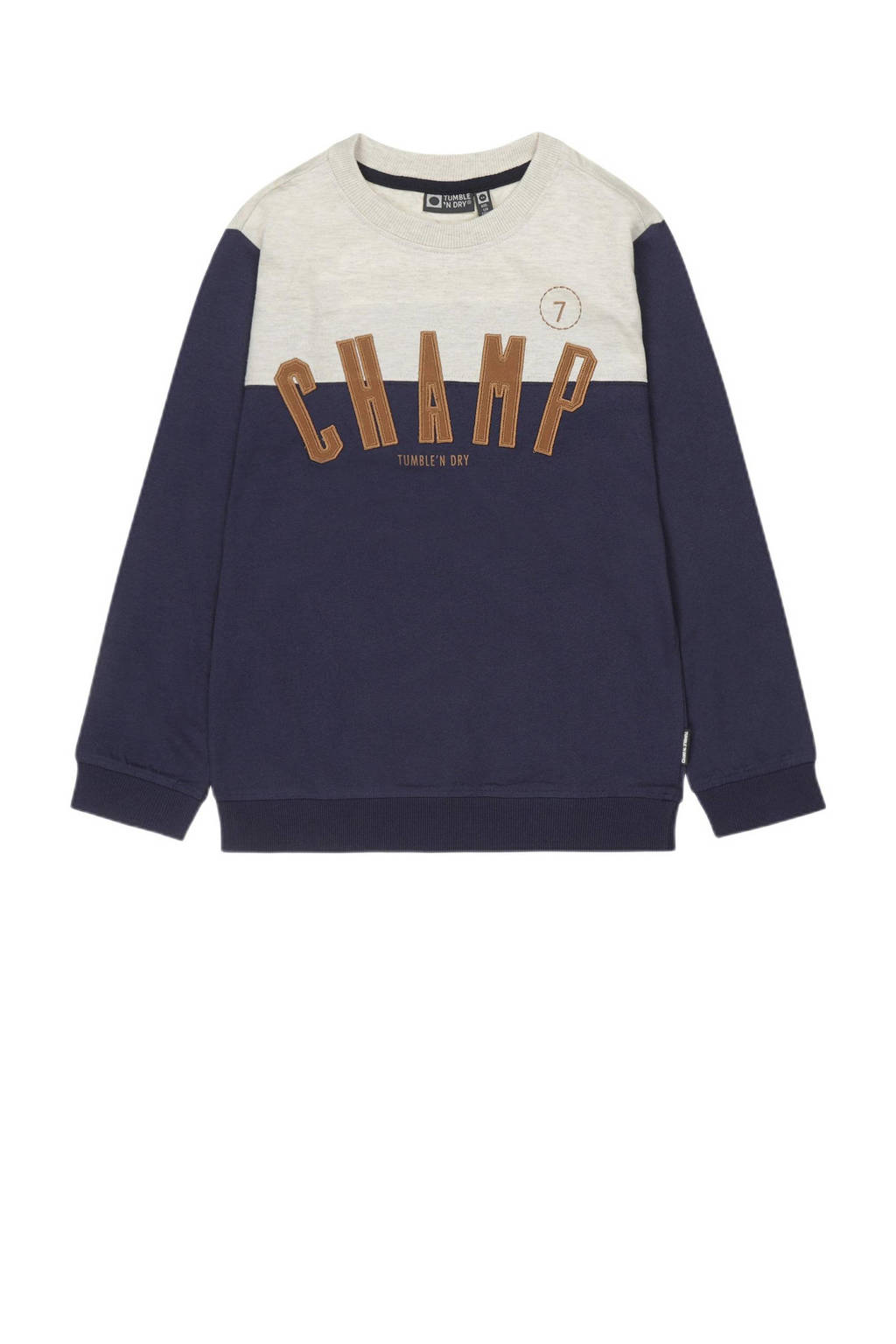 Tumble 'n Dry Mid sweater Michigan met logo donkerblauw/grijs/bruin