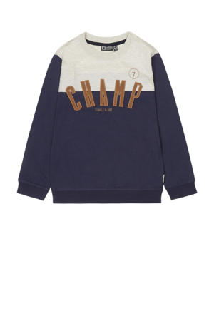 sweater Michigan met logo donkerblauw/grijs/bruin