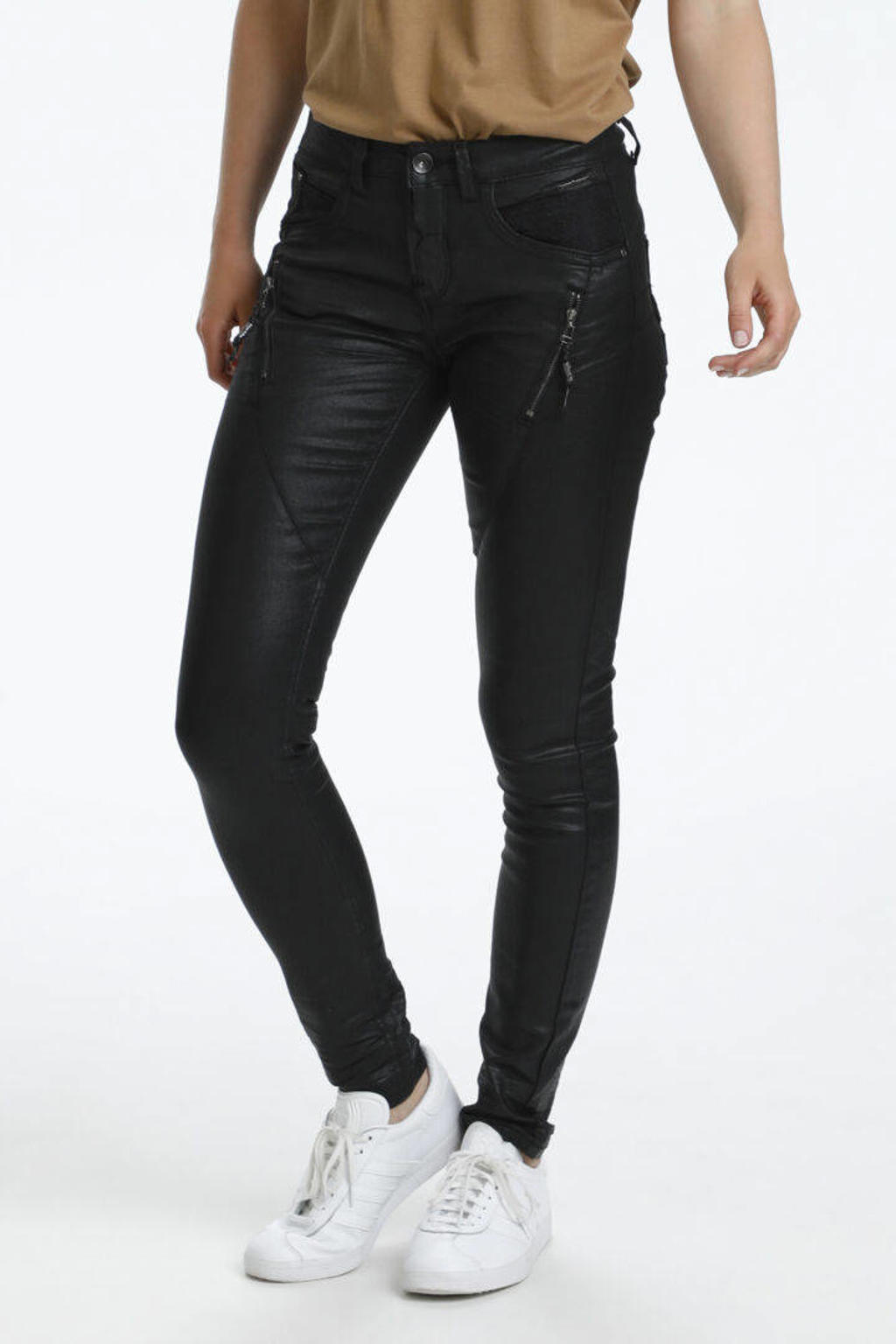 Cream coated slim fit jeans Bibiana  zwart