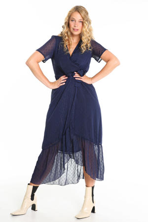 semi-transparante maxi jurk met stippen en plooien blauw