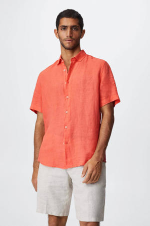 linnen regular fit overhemd oranje