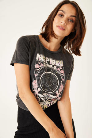 T-shirt met printopdruk antraciet/roze