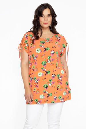 gebloemde top oranje