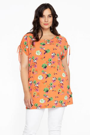 gebloemde top oranje