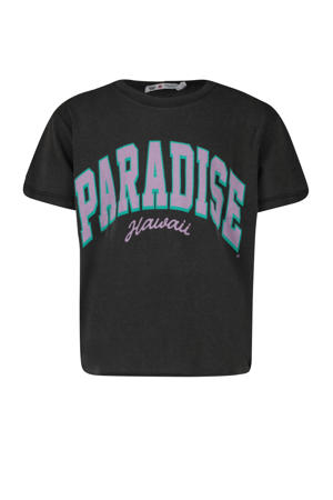 T-shirt met printopdruk zwart/paars/groen