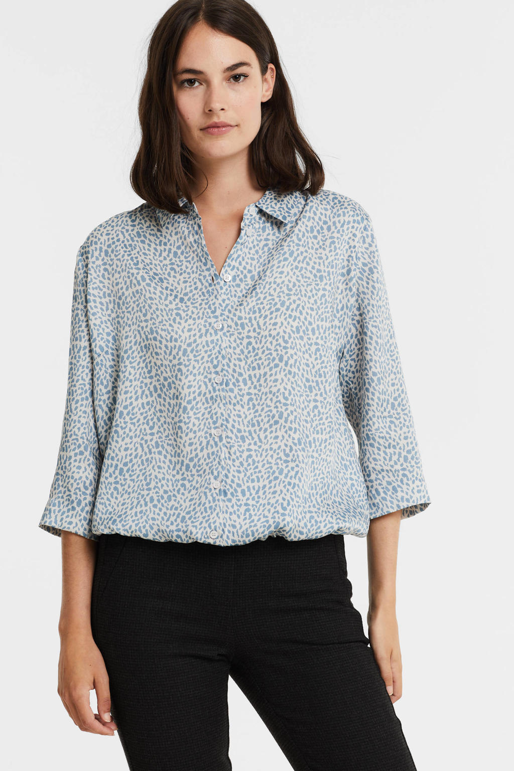Anna Blue by Anna van Toor blouse Abby met all over print lichtblauw/wit