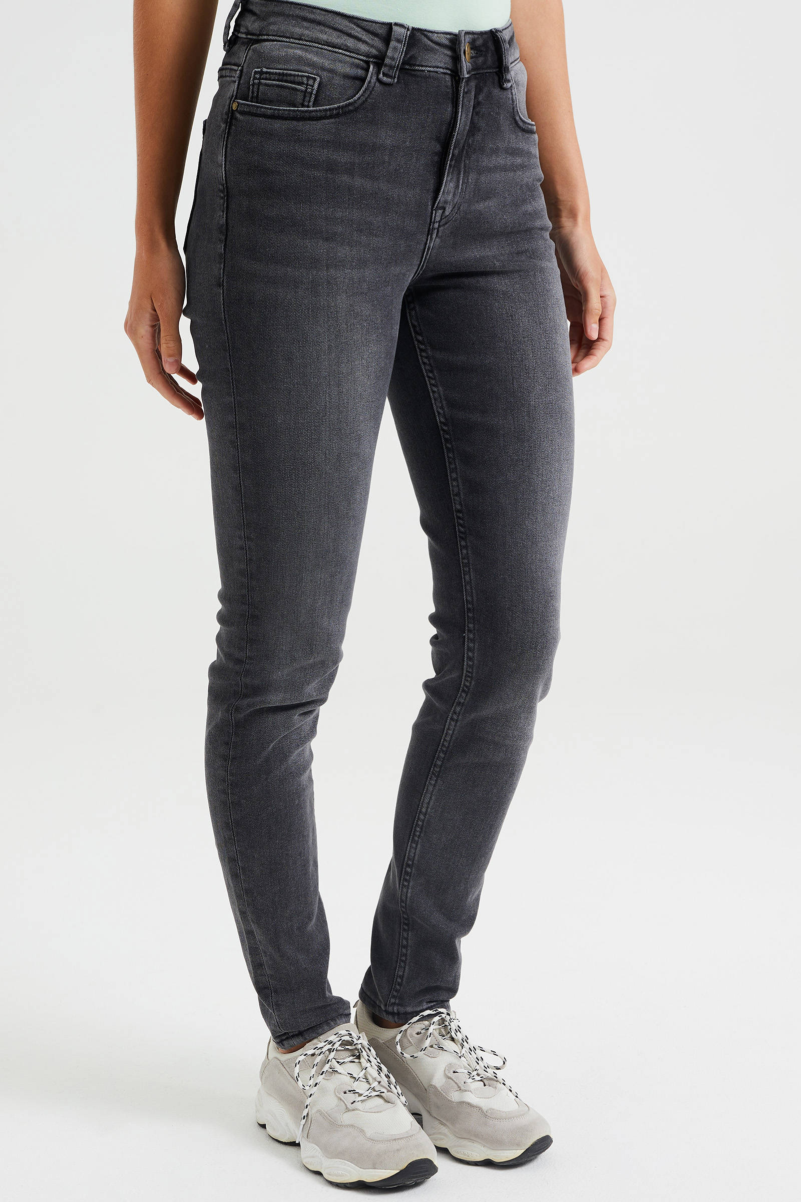 WE Fashion high waist skinny jeans dark grey | wehkamp