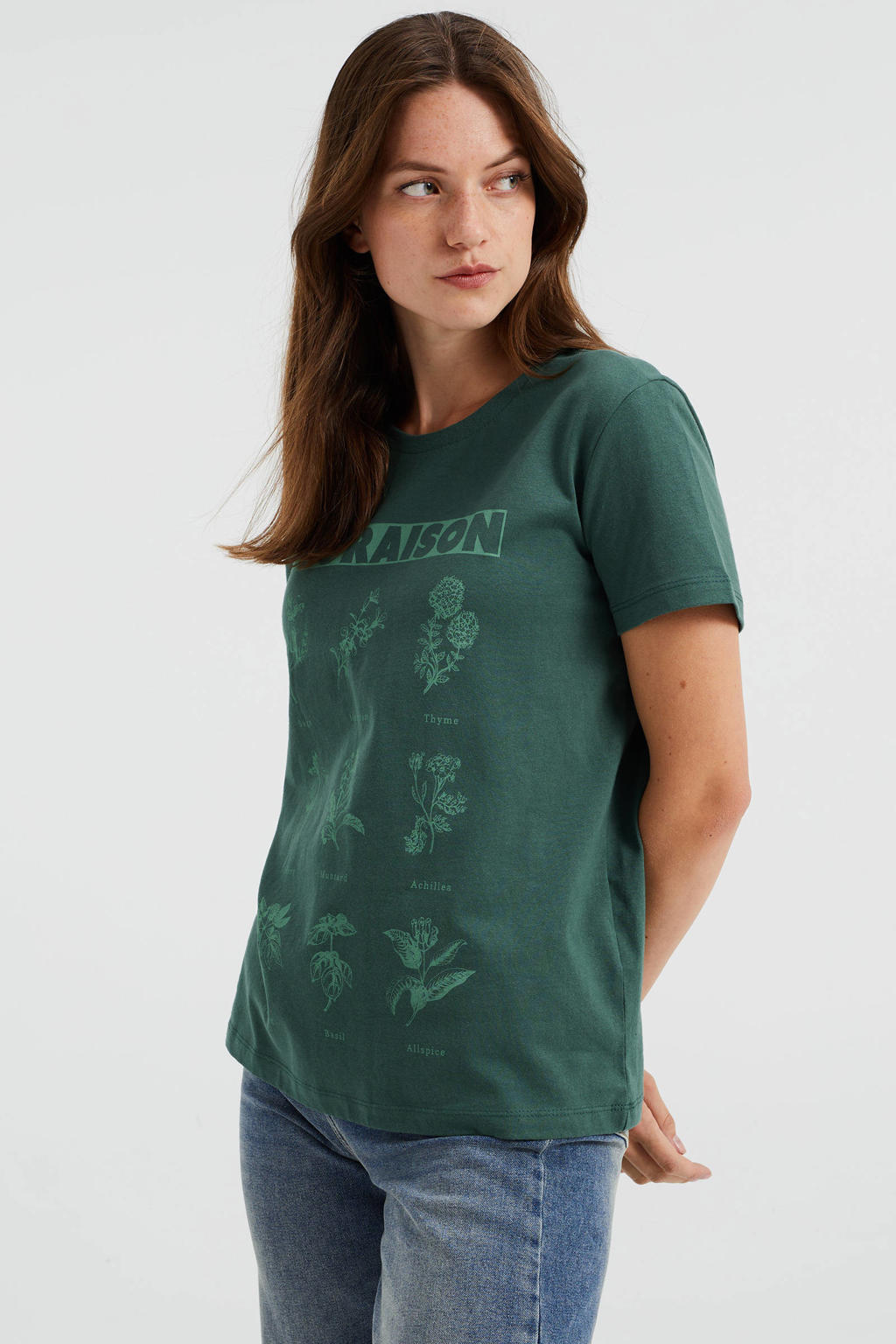 We Fashion T Shirt Met Printopdruk Donkergroen Wehkamp