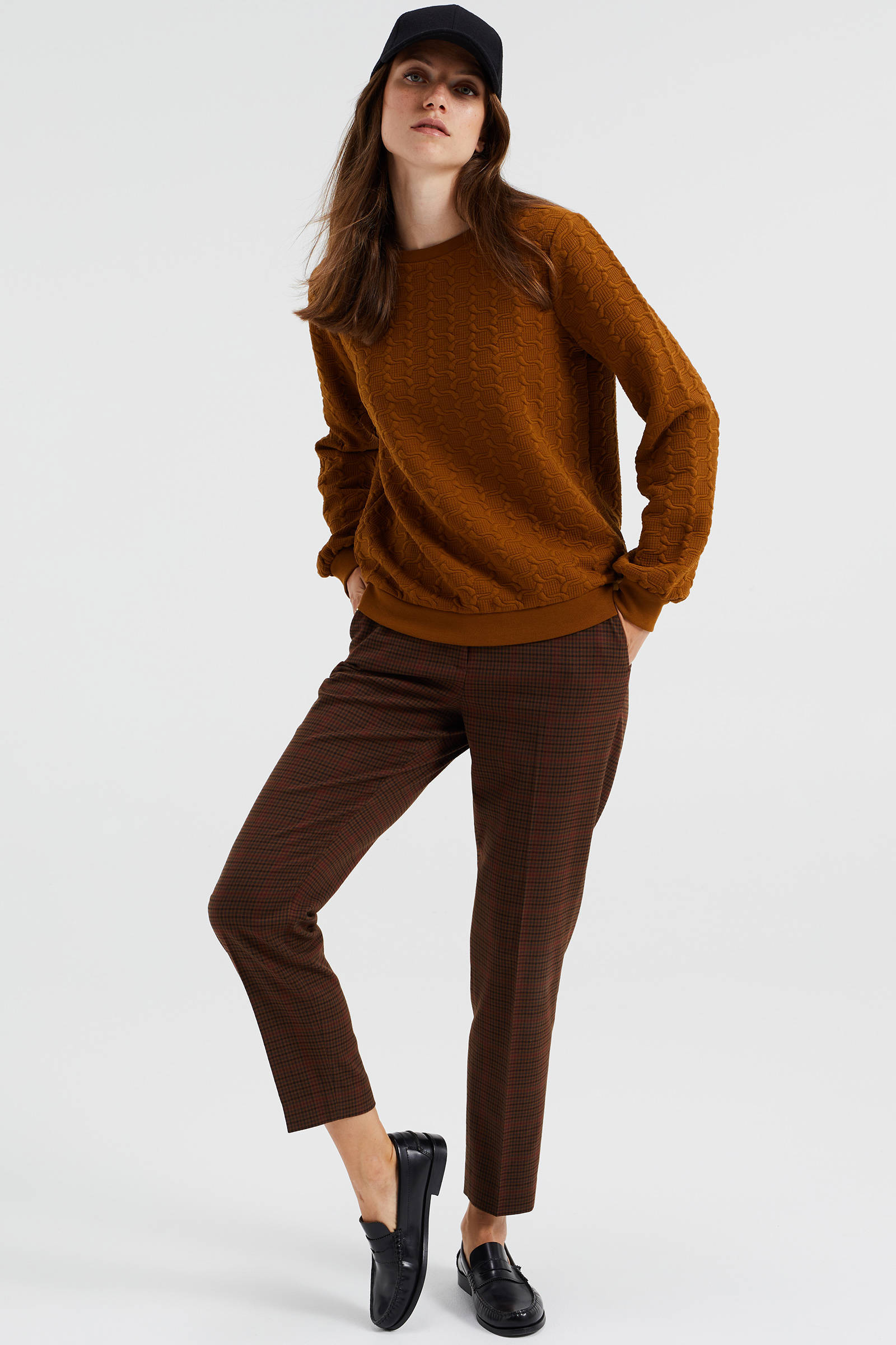 WE Fashion sweater met textuur cognac wehkamp