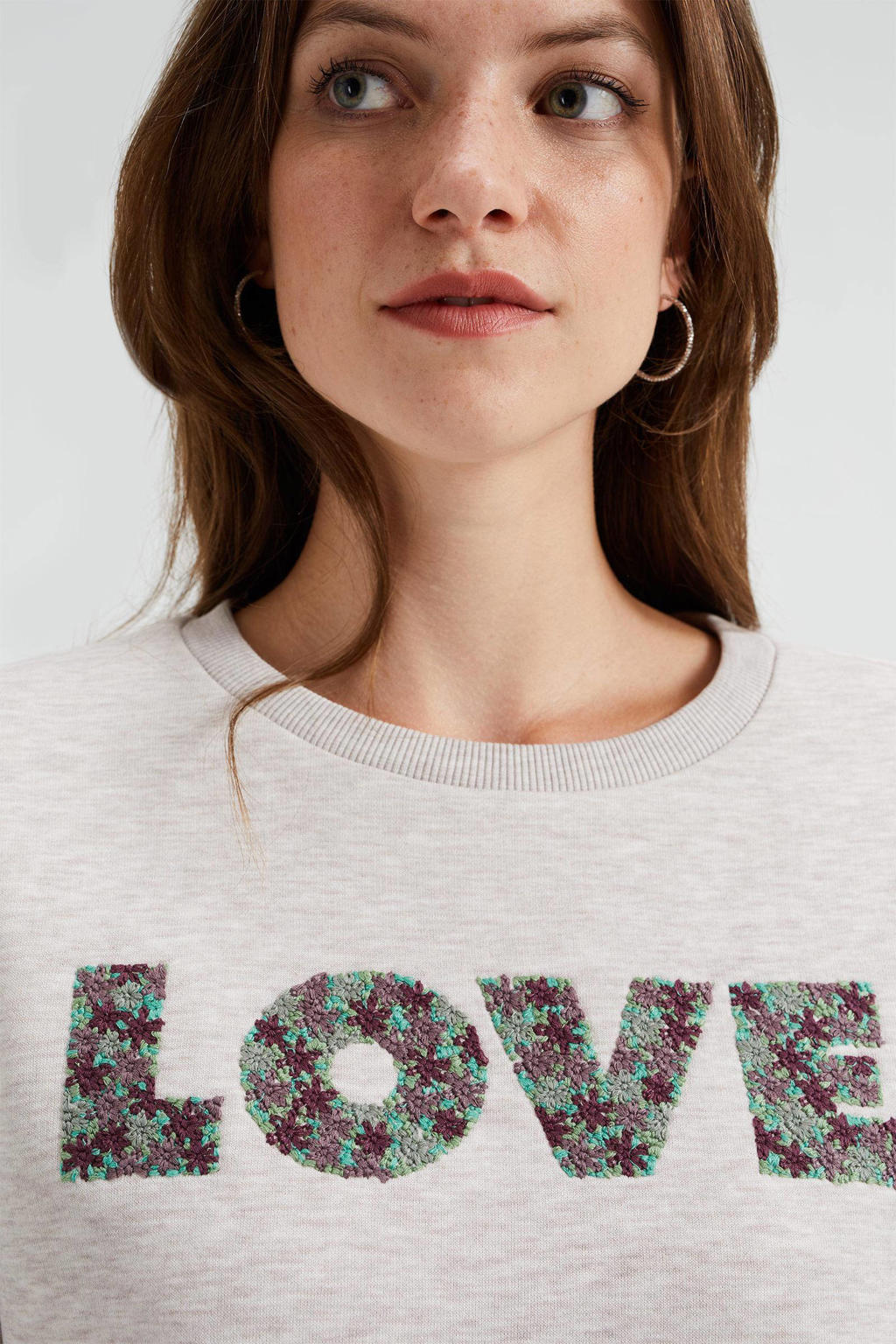 WE Fashion sweater met tekst en borduursels grijs wehkamp