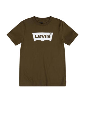 T-shirt Batwing met logo donker olijfgroen